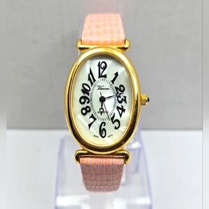 Womens Vintage Vienna Watch Classic Luxury Gold Tone Pink Leather New Battery